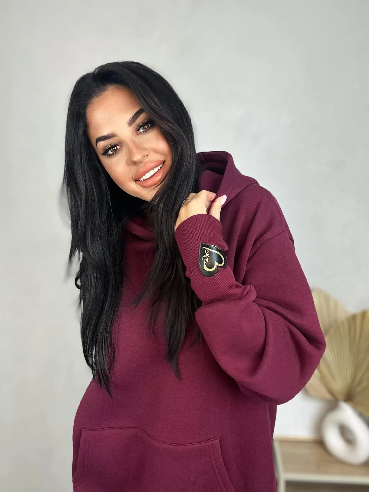 bluza z kapturem bordowa z uszami