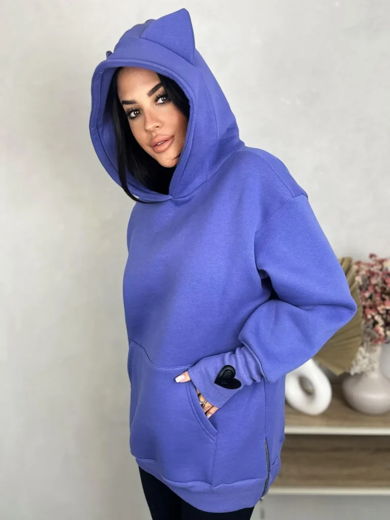 bluza z kapturem liliowa z uszami