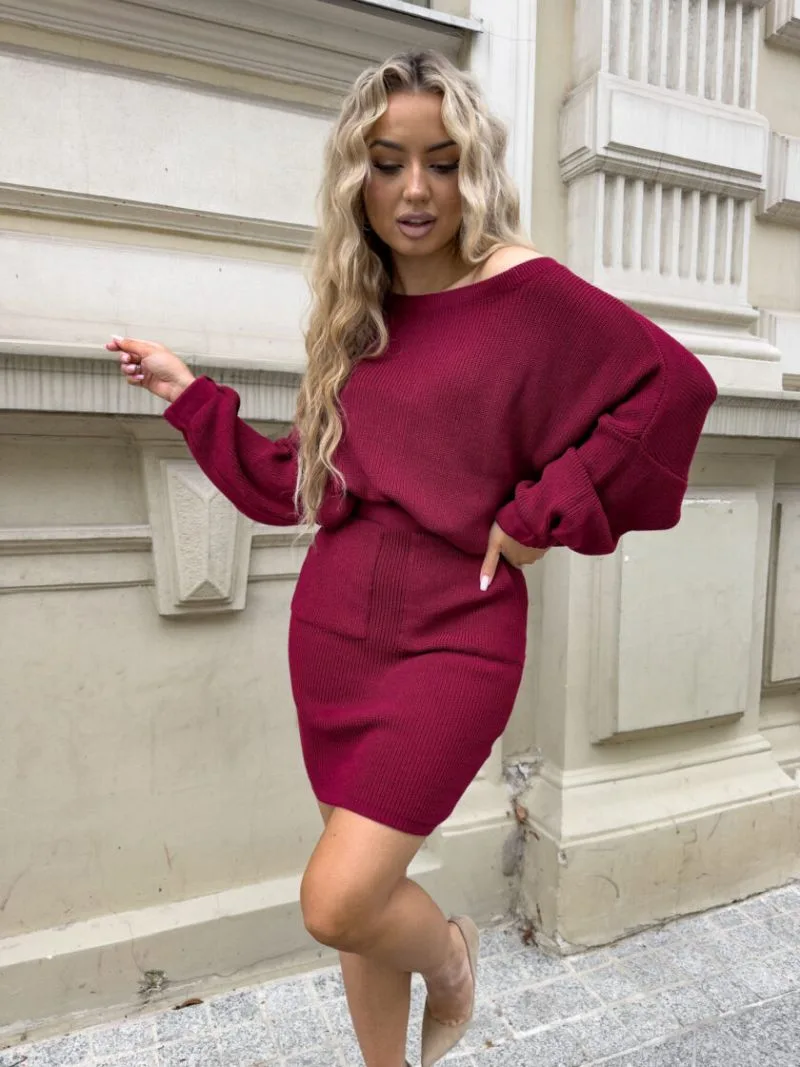 komplet ze spódnicą bordowy melissa