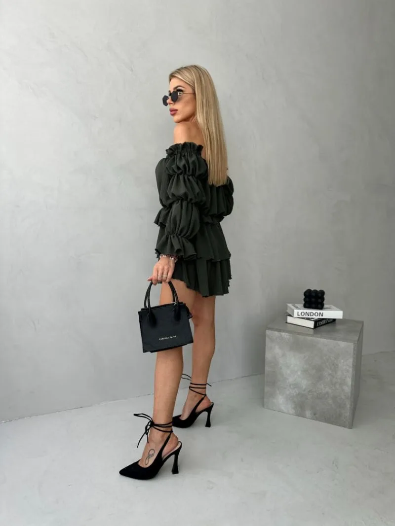 spódnica mini z falbankami lala khaki