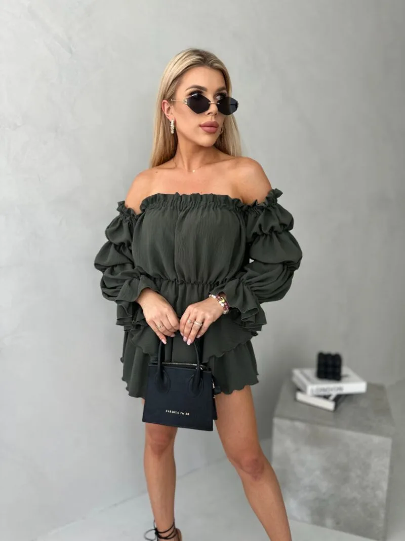 spódnica mini z falbankami lala khaki