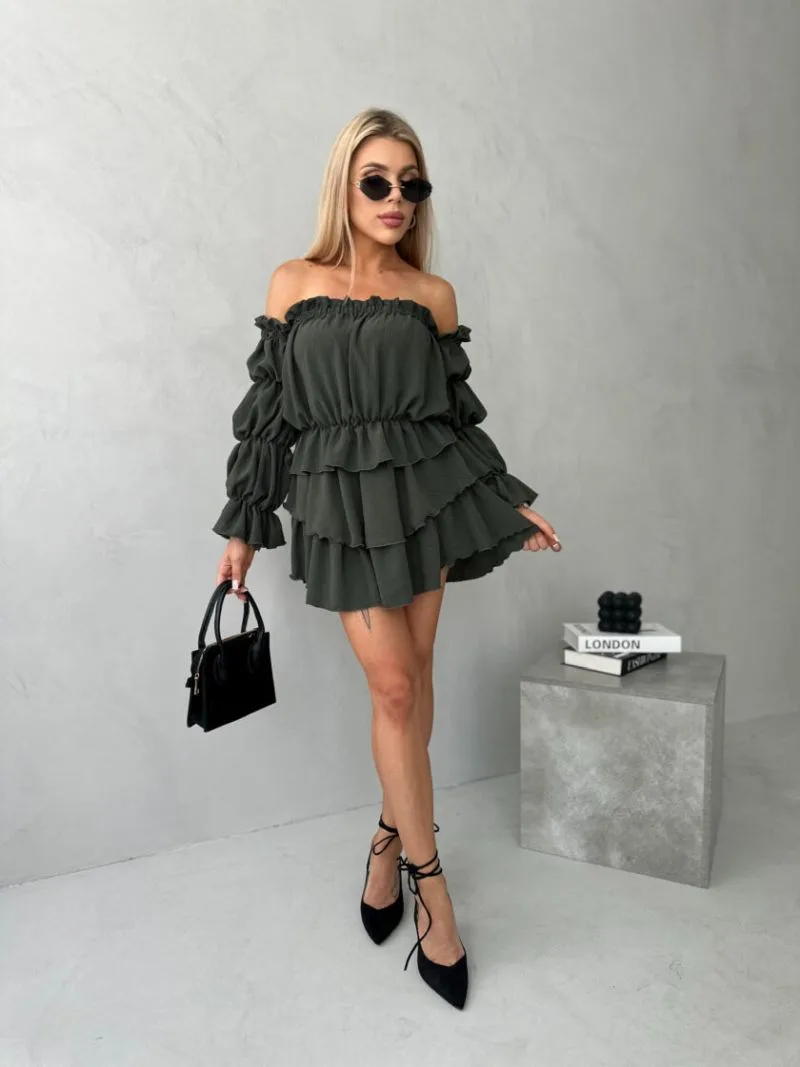 spódnica mini z falbankami lala khaki