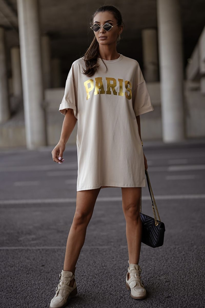 sukienka t shirt paris beżowa