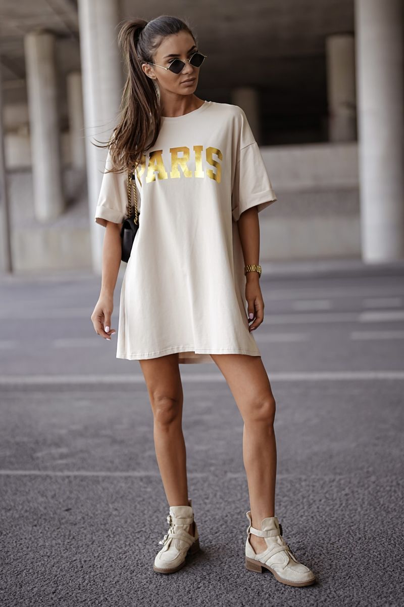 sukienka t shirt paris beżowa