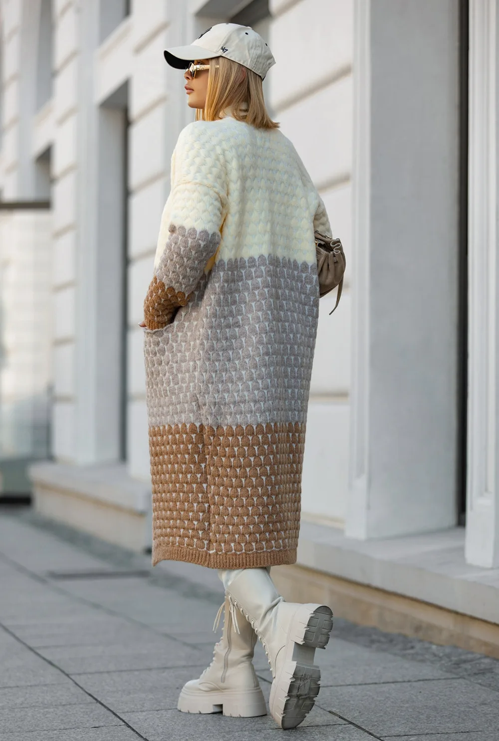 długi kardigan z kieszeniami becca beż wanilia karmel