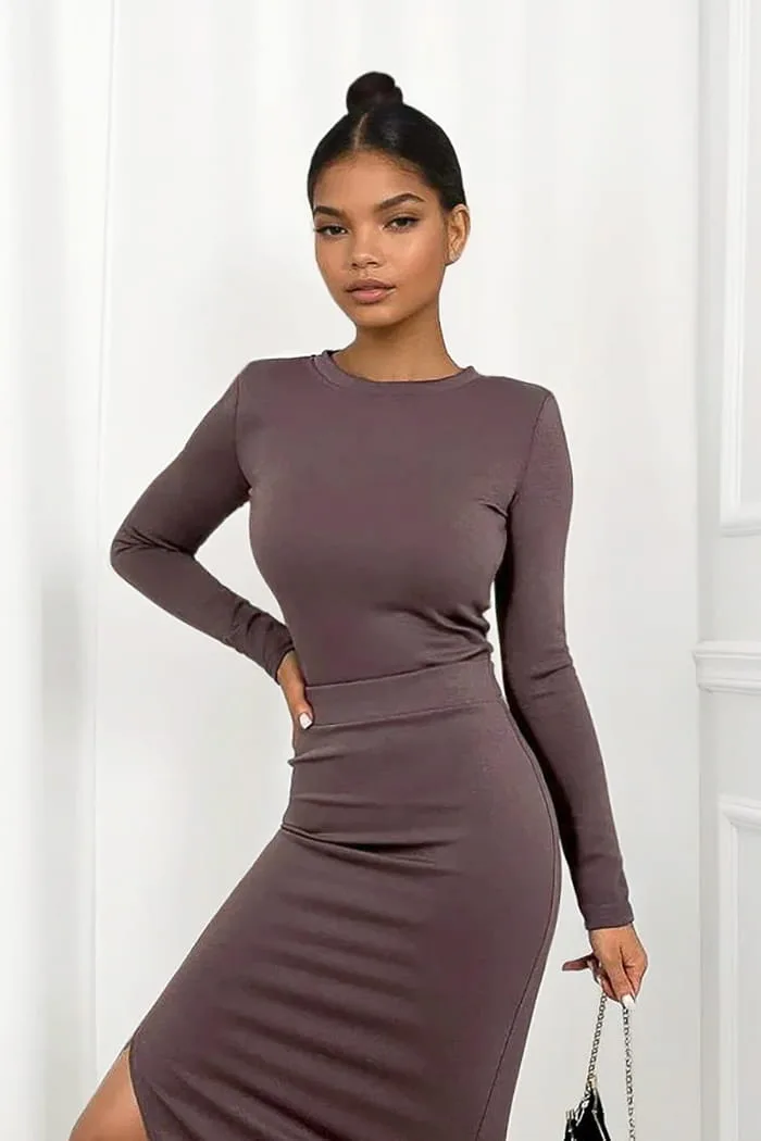 komplet ze spódnicą mokka paola