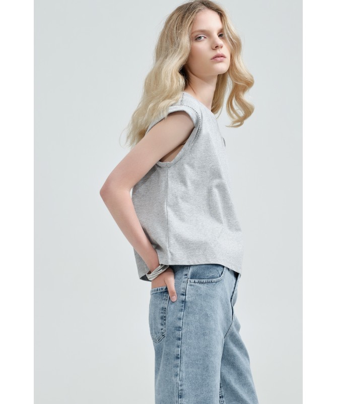 t shirt z cyrkoniami szary