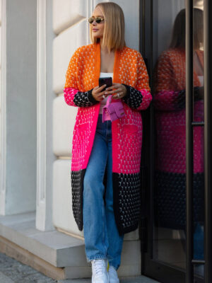 długi kardigan z kieszeniami becca pomarańcz fuksja sklep online z modnymi ubraniami
