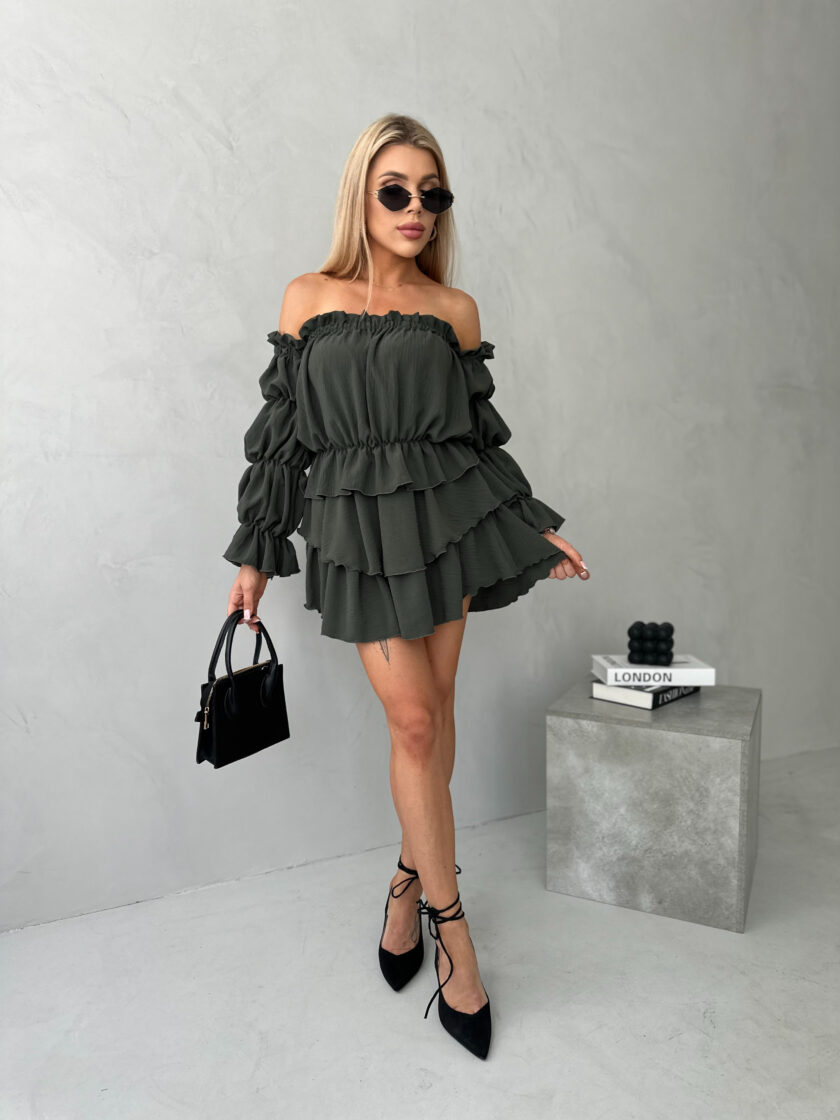 Spódnica mini z falbankami Lala khaki - obrazek 2