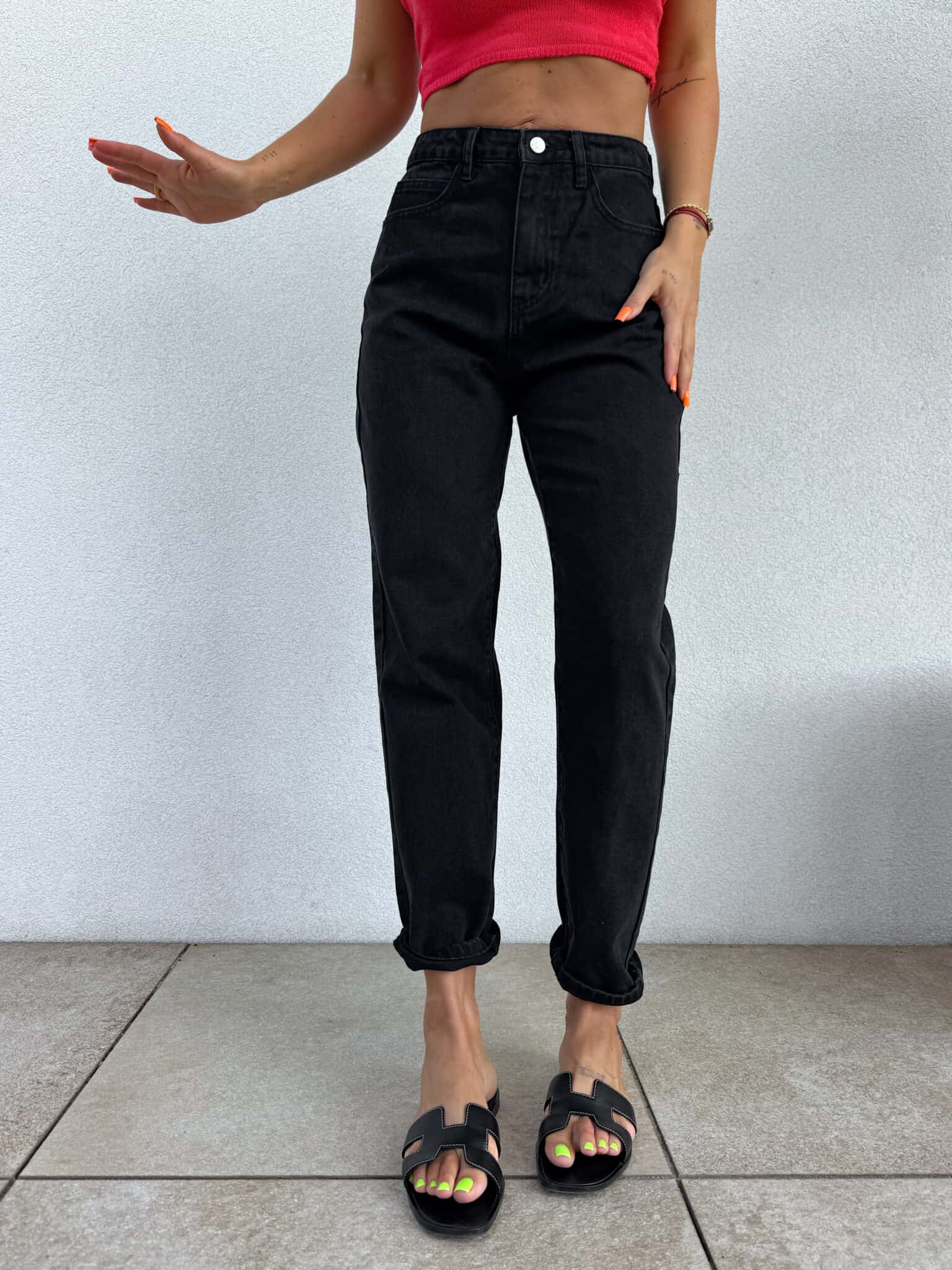 Jeansy mom fit By Me KISS - czarne - obrazek 7