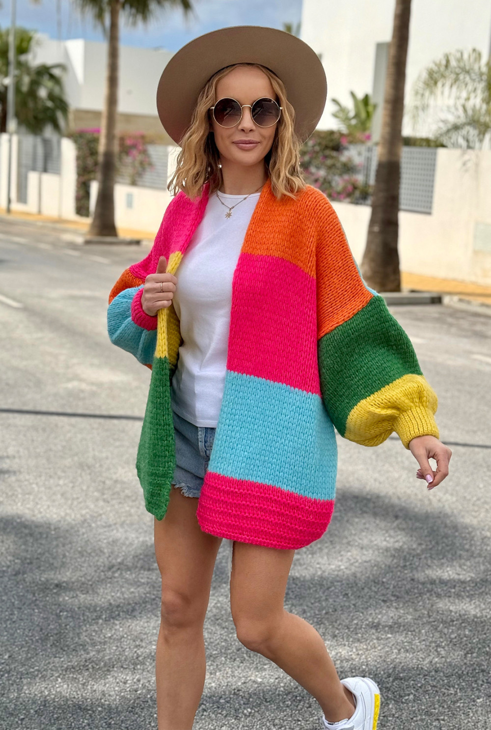 Kardigan oversize Chloe - fuksja - pomarańcz - obrazek 2
