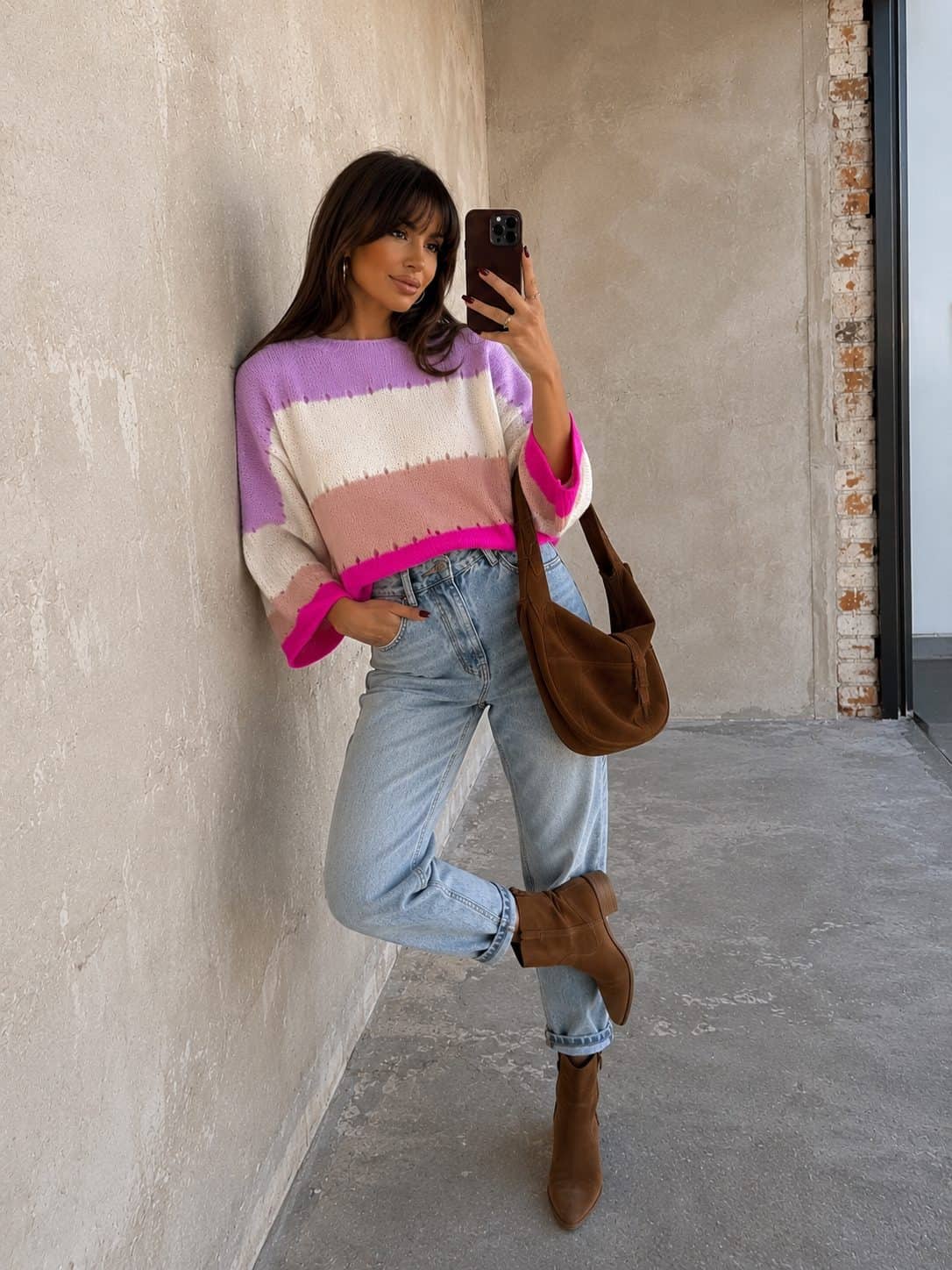 Sweter w pasy By Me SOFT - lila-ecru - obrazek 5