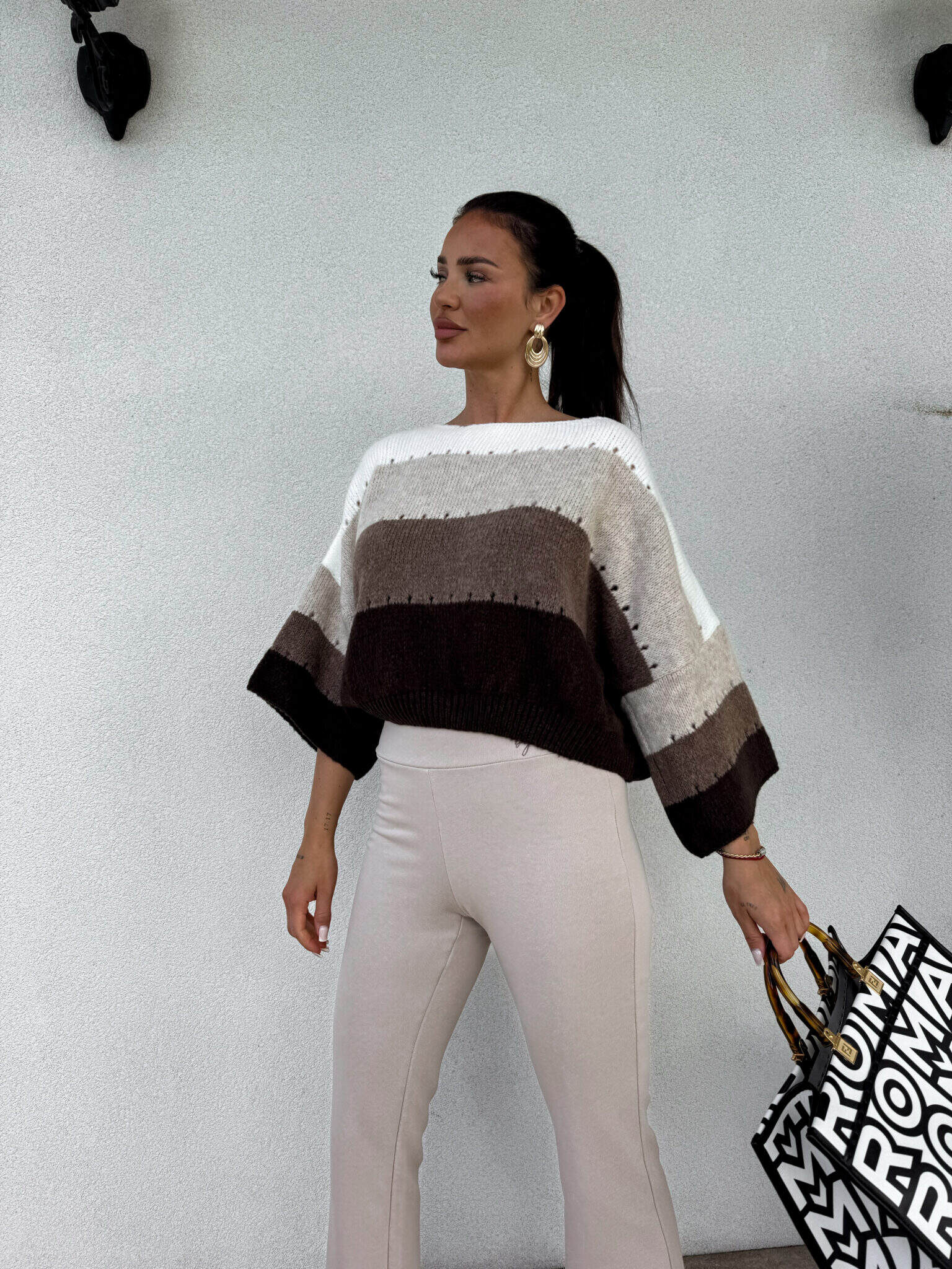 Sweter w pasy By Me SOFT - beż-czekolada - obrazek 4